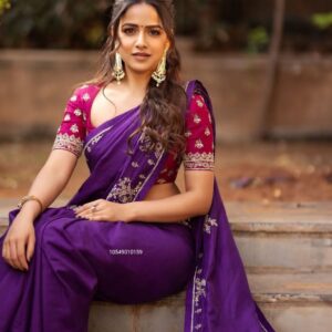Purple - Viscose Chinon Embroidered Saree