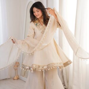 Real Mirror Work Chinon Palazzo Set with Dupatta